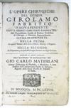 FABRIZZI, GIROLAMO. L''Opere Chirurgiche. 1678